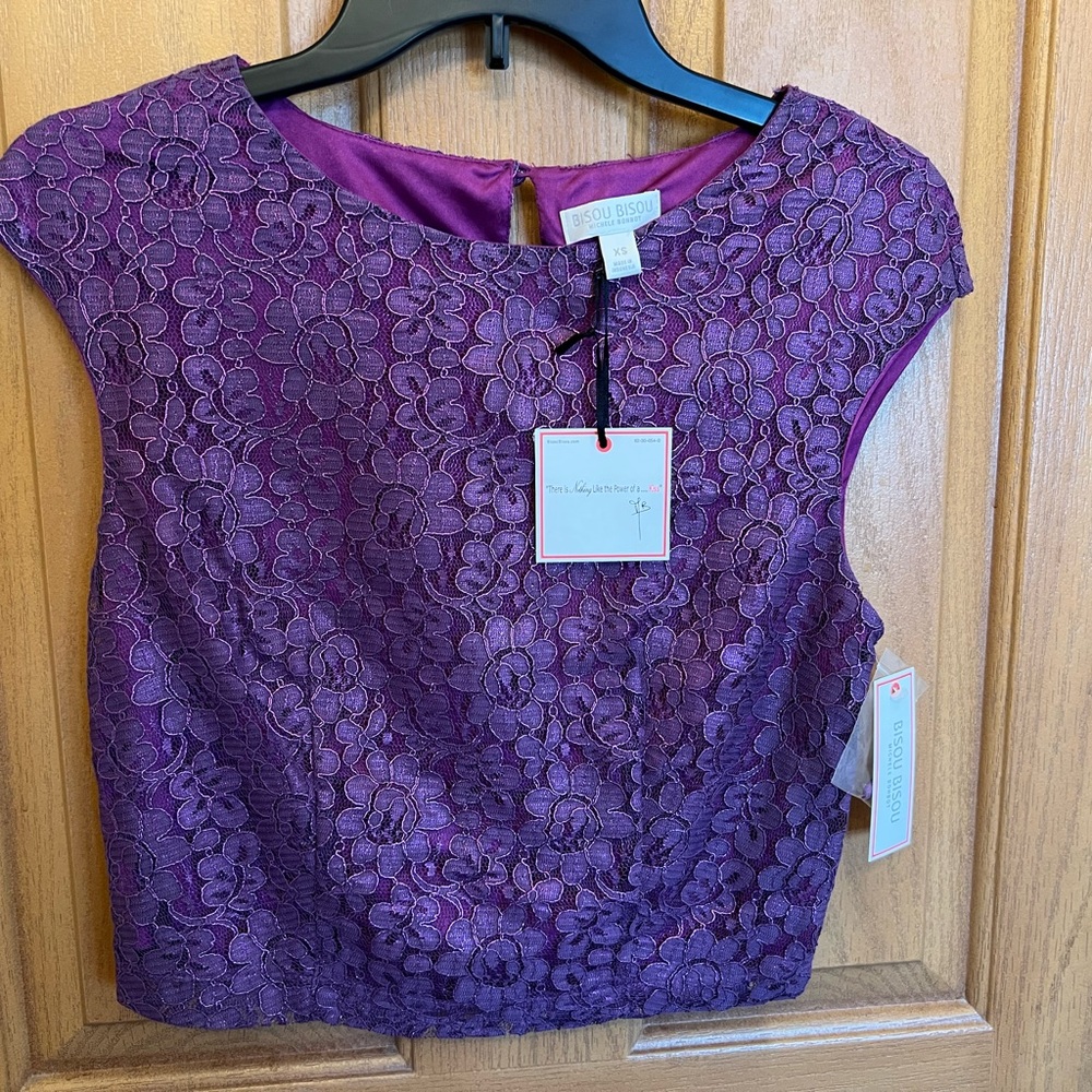 NWT Bisou Bisou Purple Lace Sleeveless Blouse Size XSmall